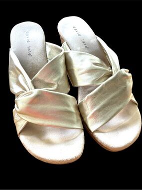 David Tate Gold Wedge Slide Sandals size 10